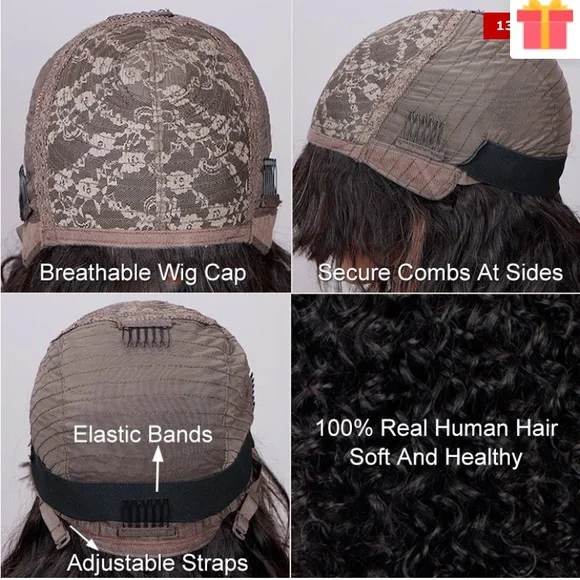 Curly Bob Wig With Bangs Quick Wear And Go Glueless Human Hair Wigs 180% Density